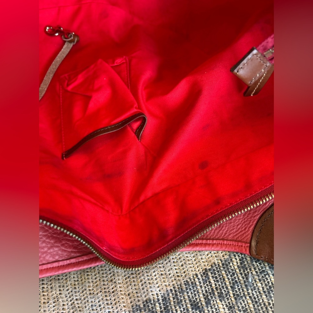 Dooney & Bourke Red Leather Hobo w/Brown Trim EXCELLENT RARELY USED CONDITION - Picture 10 of 13